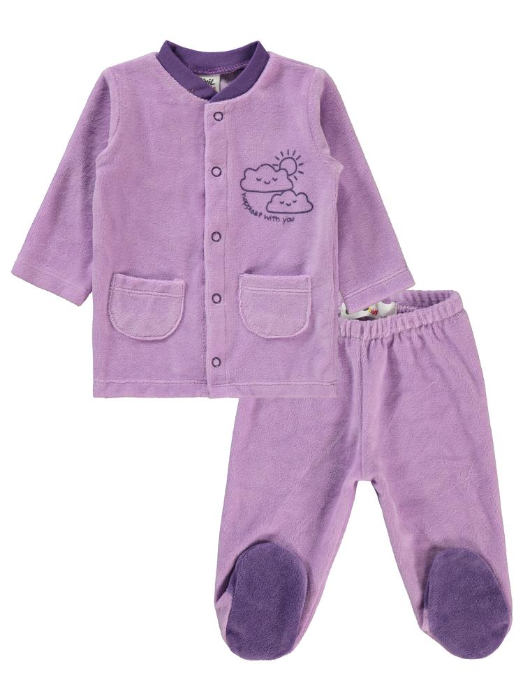 Civil Baby Bulut Baskılı Patikli 1-6 Ay Pijama Takımı - Lila