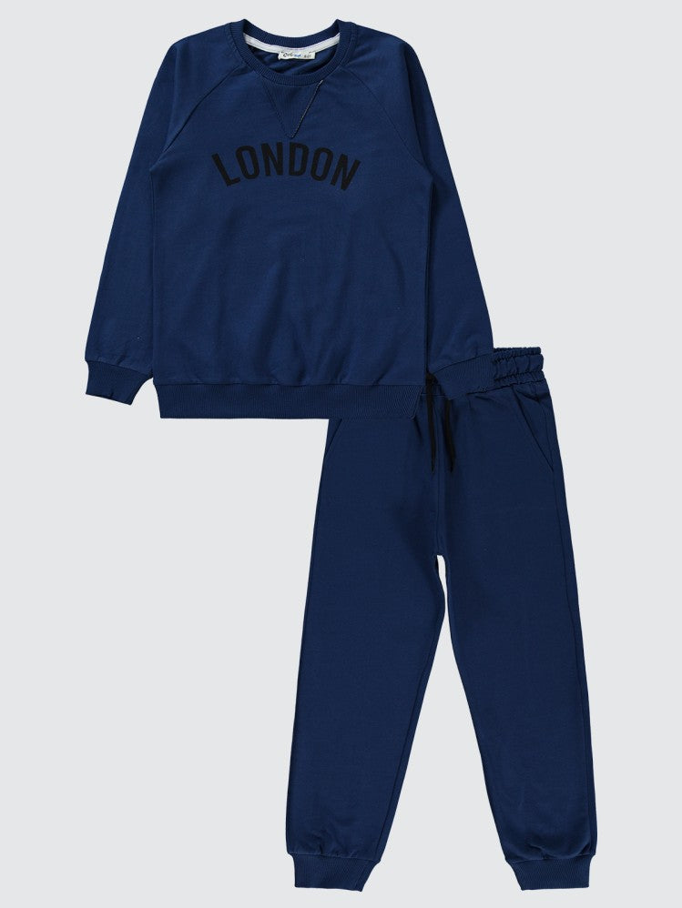 Civil Boys London Baskılı Reglan Kol 6-9 Yaş Eşofman Takımı - Mavi