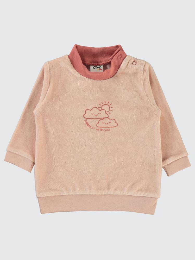 Civil Baby Bulut Baskılı Boğazlı 6-18 Ay Sweatshirt - Pudra