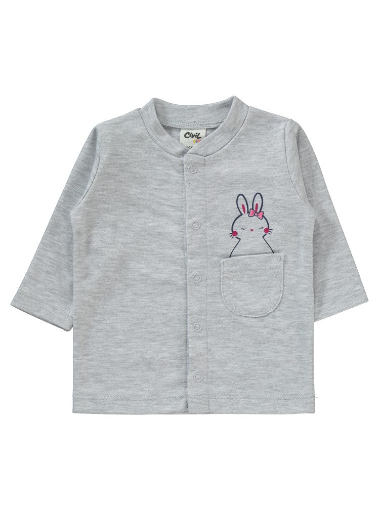 Civil Baby Tavşan Baskılı 1-6 Ay Pijama Takımı - Gri