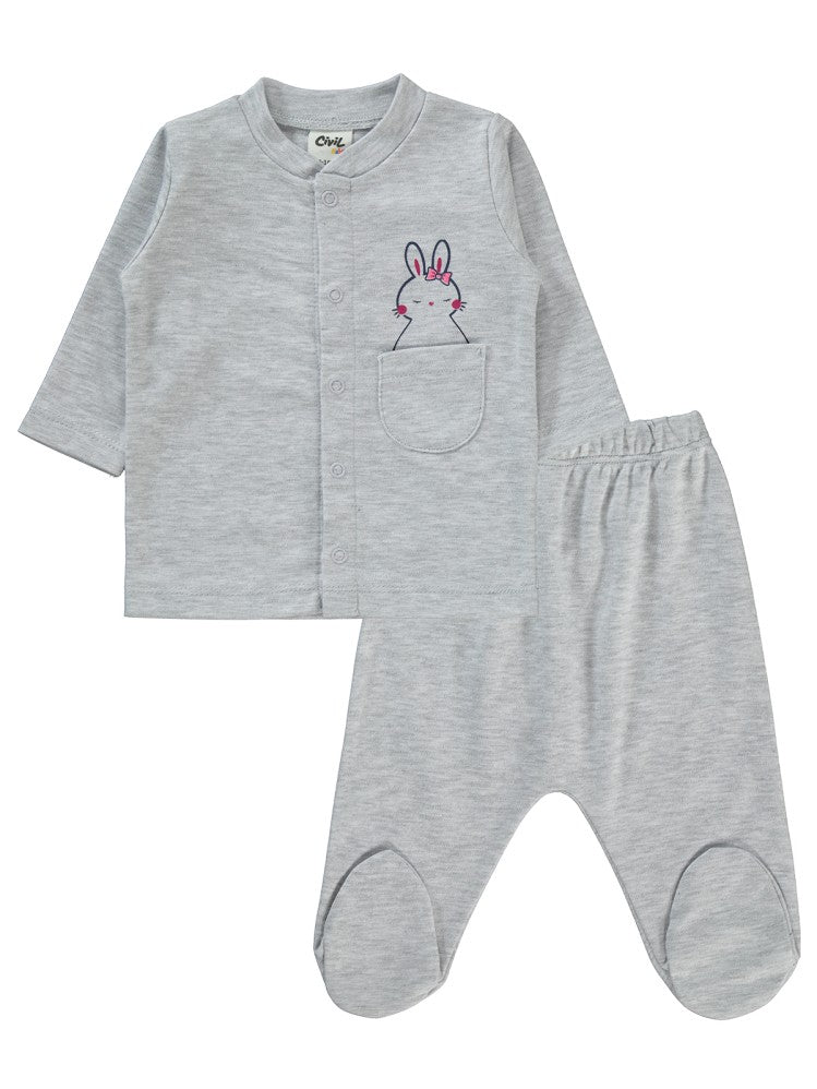 Civil Baby Tavşan Baskılı 1-6 Ay Pijama Takımı - Gri