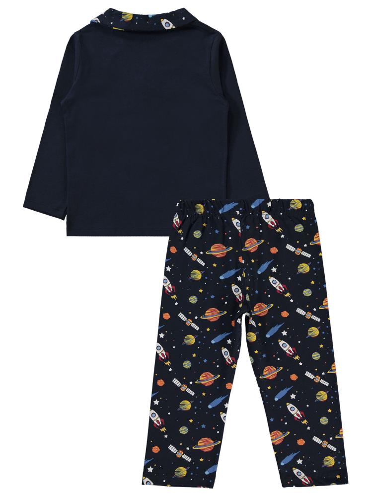 Civil Boys Gezegenler Baskılı Yakalı 2-5 Yaş Pijama Takımı - Lacivert