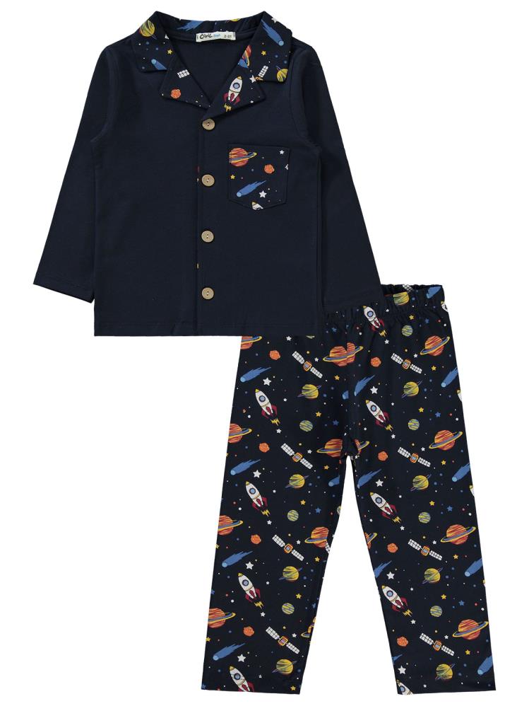 Civil Boys Gezegenler Baskılı Yakalı 2-5 Yaş Pijama Takımı - Lacivert