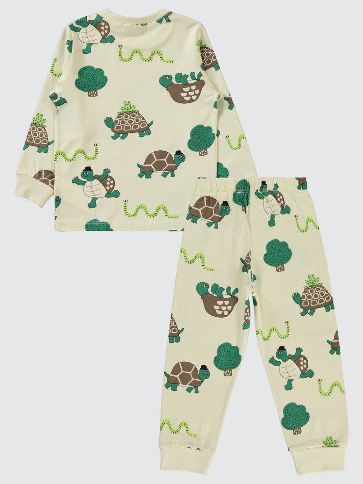 Civil Boys Neşeli Kamplumbağa Baskılı 2-5 Yaş Pijama Takımı - Gri