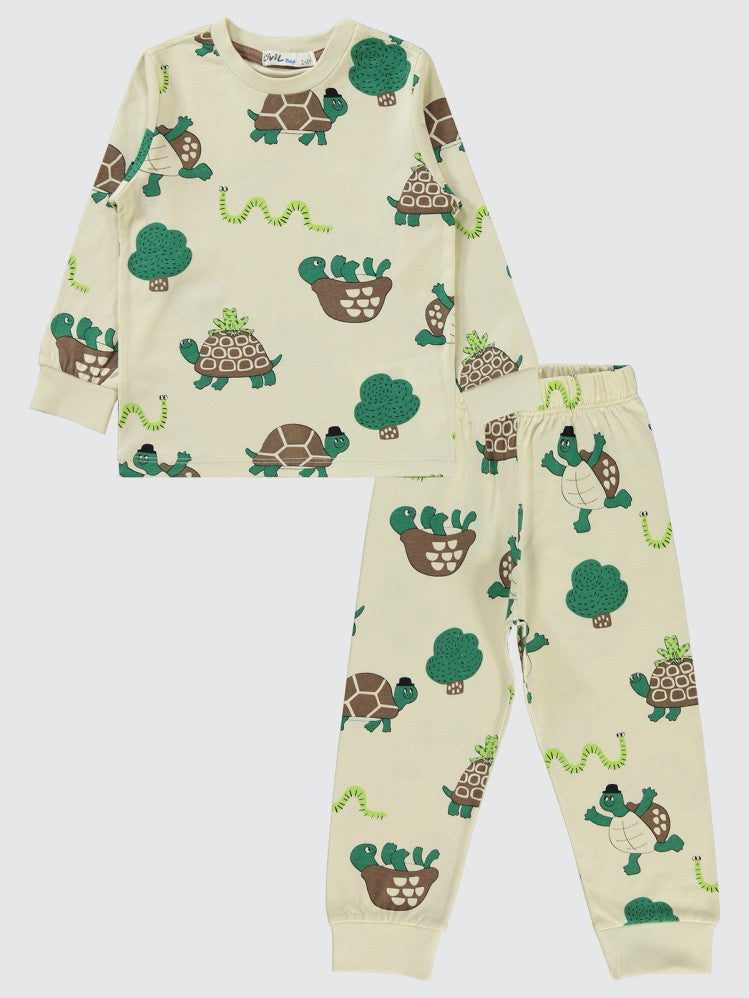 Civil Boys Neşeli Kamplumbağa Baskılı 2-5 Yaş Pijama Takımı - Gri