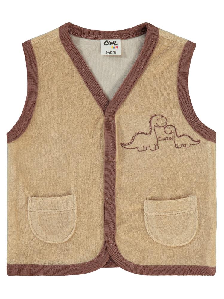 Civil Baby Dinozor Baskılı Cepli 6-18 Ay Yelek - Kahverengi
