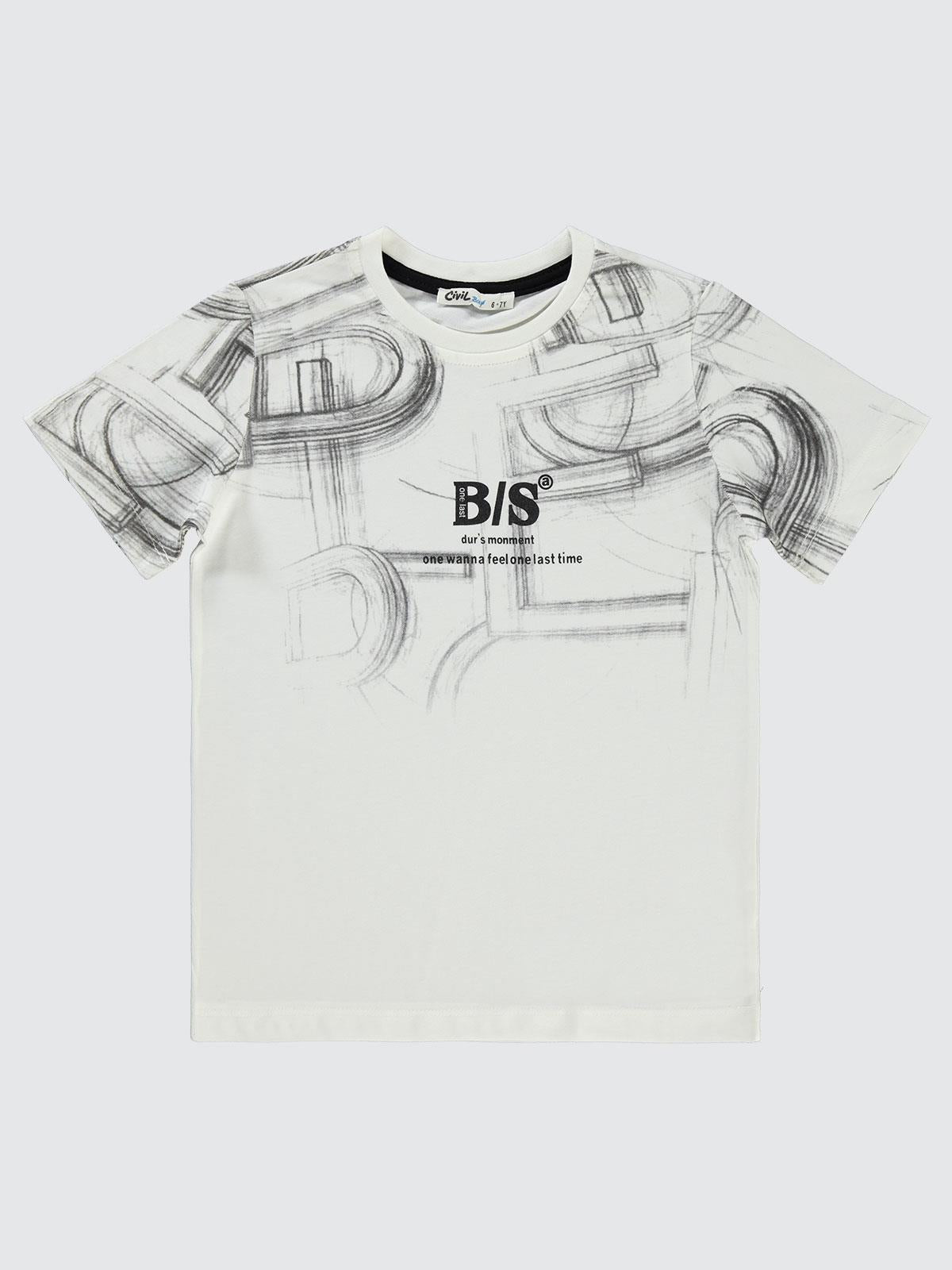 Civil Boys Bs Çizim Baskılı 10-13 Yaş Tişört - Gri