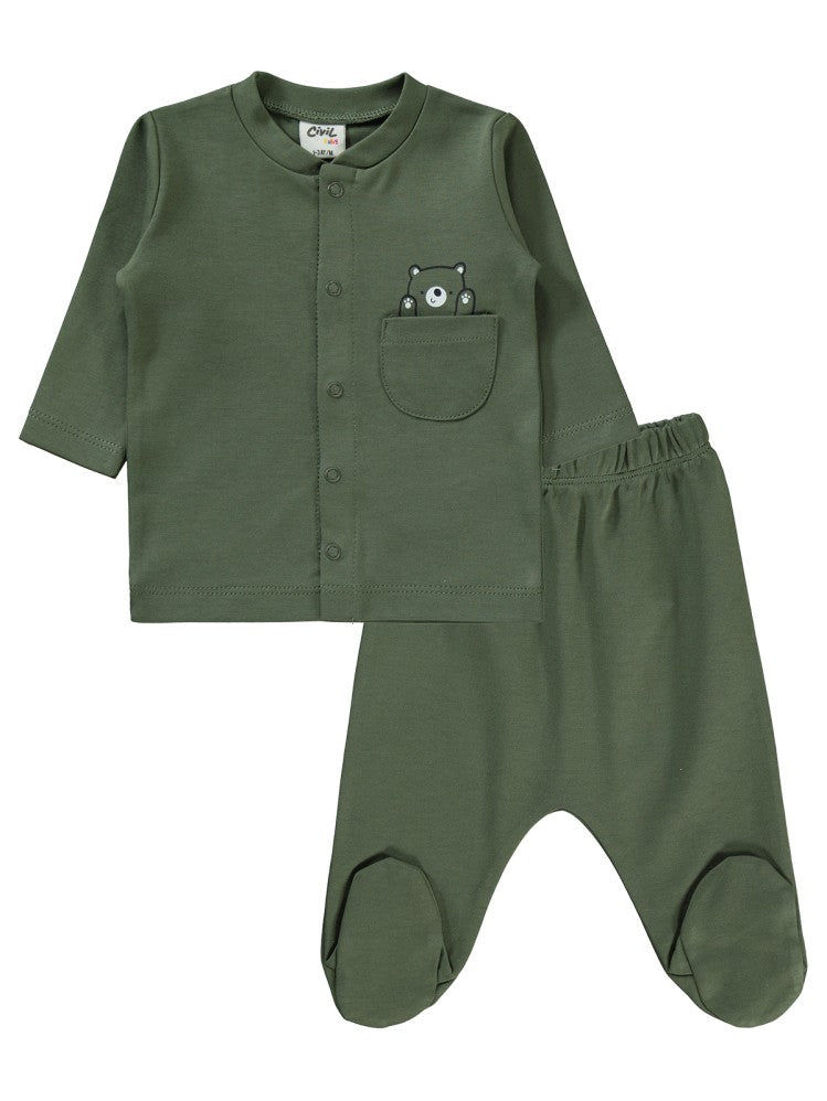 Civil Baby Ayıcık Baskılı 1-6 Ay Pijama Takımı - Haki