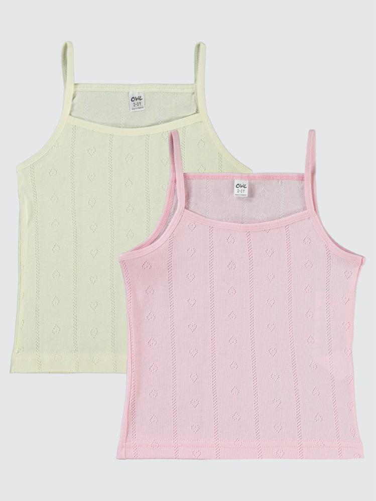 Civil Girls Jakarlı Kalp 2-10 Yaş 2'li Atlet Set - Ekru
