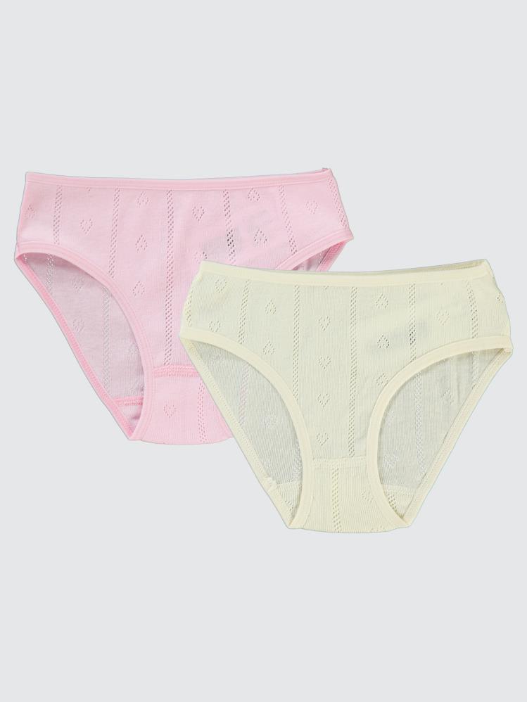 Civil Girls Jakarlı Kalp 2-10 Yaş 2'li Külot Set - Ekru