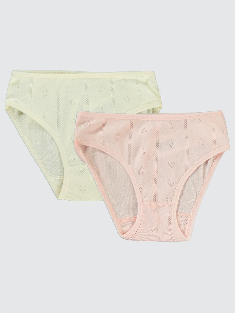 Civil Girls Jakarlı Kalp 2-10 Yaş 2'li Külot Set - Ekru