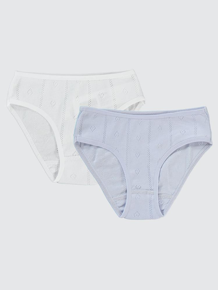 Civil Girls Jakarlı Kalp 2-10 Yaş 2'li Külot Set - Beyaz