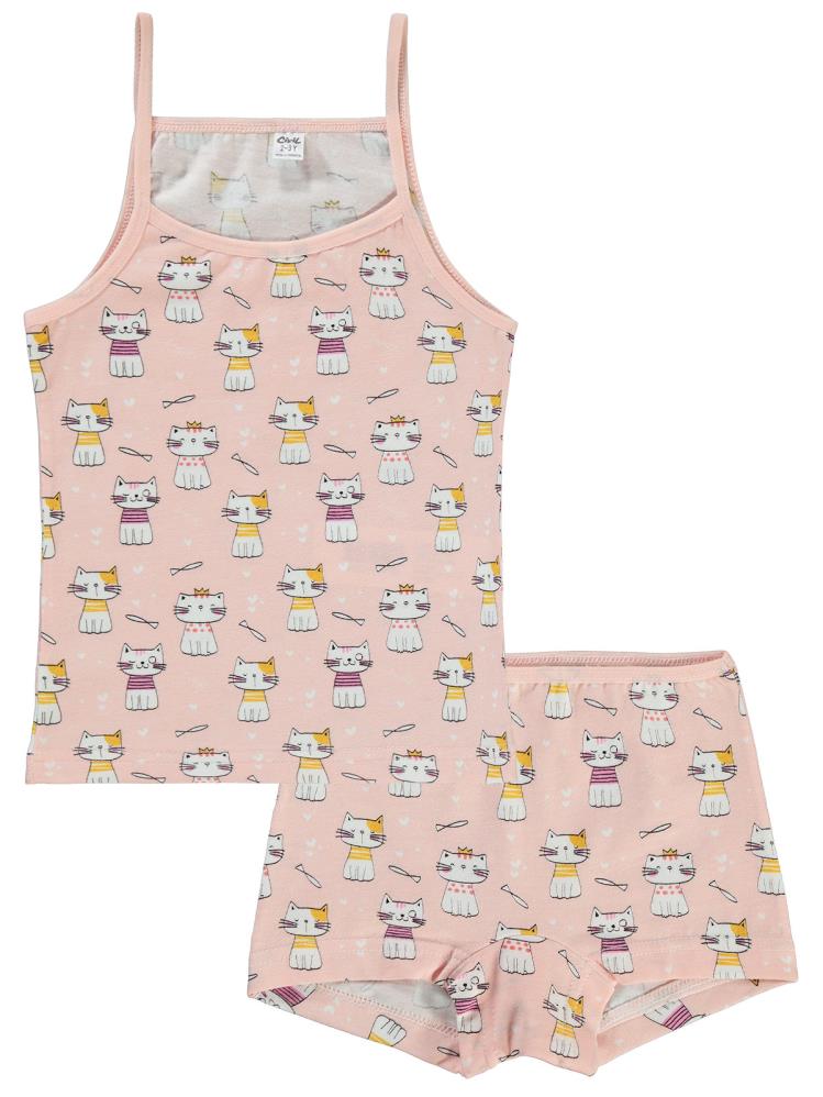 Civil Girls Cute Cat Empirme Desen 2-10 Yaş İç Çamaşır Takım