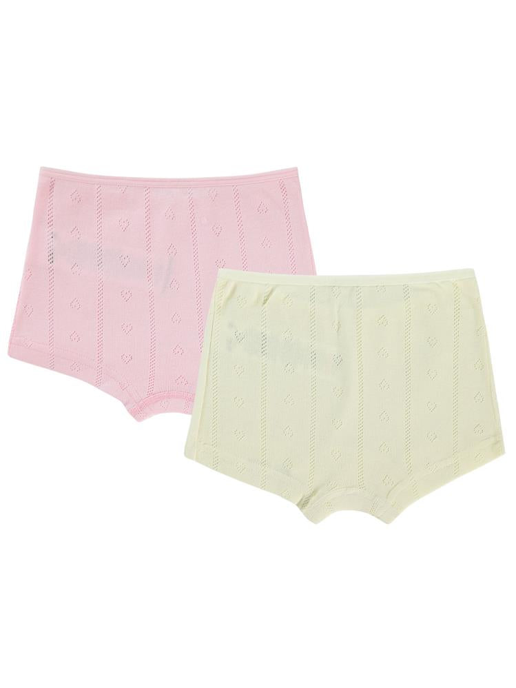 Civil Girls Jakarlı Kalp 2-10 Yaş 2'li Boxer Set - Ekru