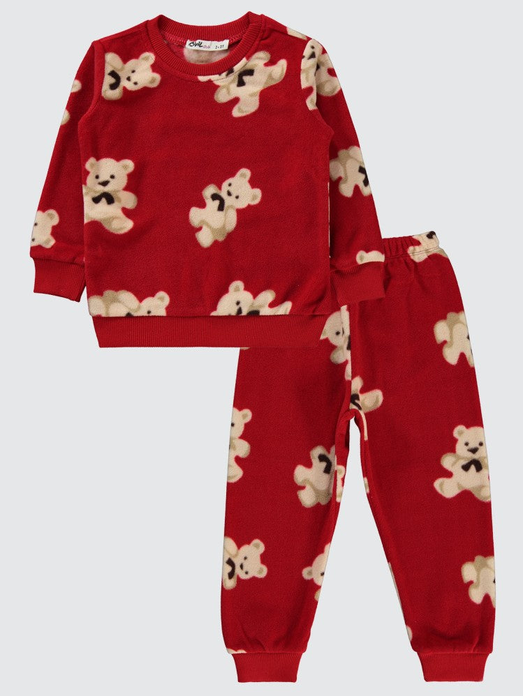 Civil Girls Ayıcık Desenli 2-5 Yaş Pijama Takımı - Kırmızı
