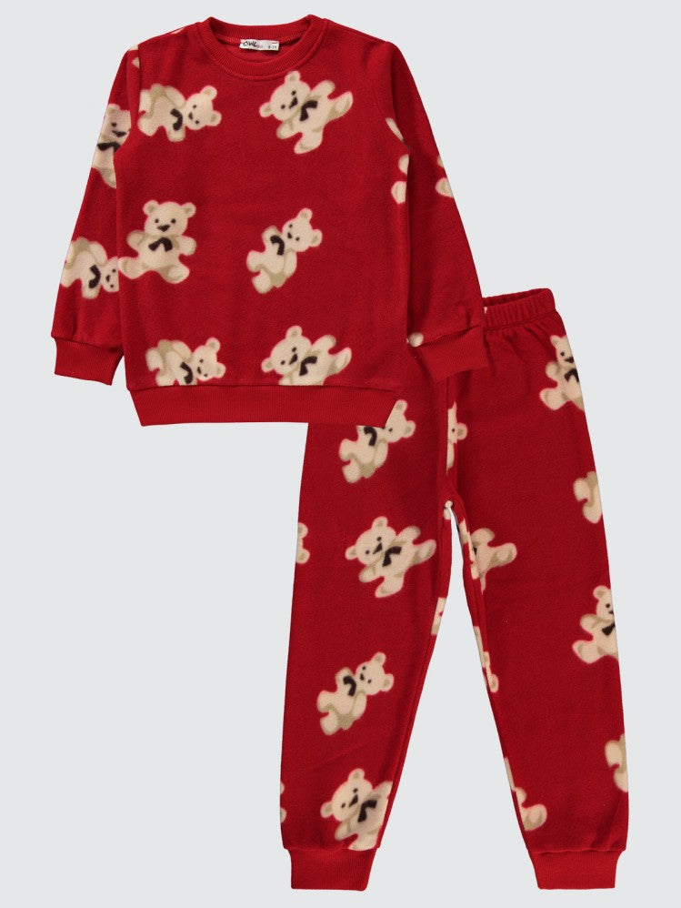Civil Girls Ayıcık Desenli 10-13 Yaş Pijama Takımı - Kırmızı