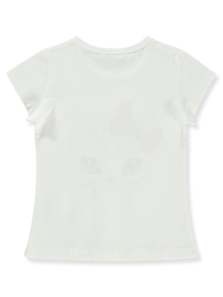 Civil Girls Kedi Baskılı 2-5 Yaş Tişört - Ekru