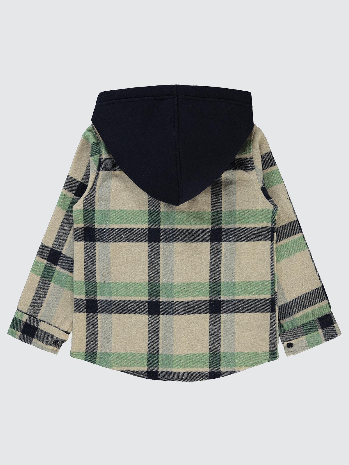 Civil Boys Çift Cepli Eekose Desenli Kapşonlu 10-13 Yaş Gömlek - Haki