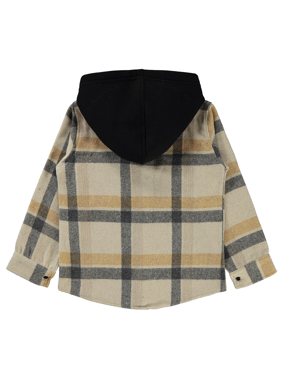 Civil Boys Çift Cepli Eekose Desenli Kapşonlu 6-9 Yaş Gömlek - Hardal