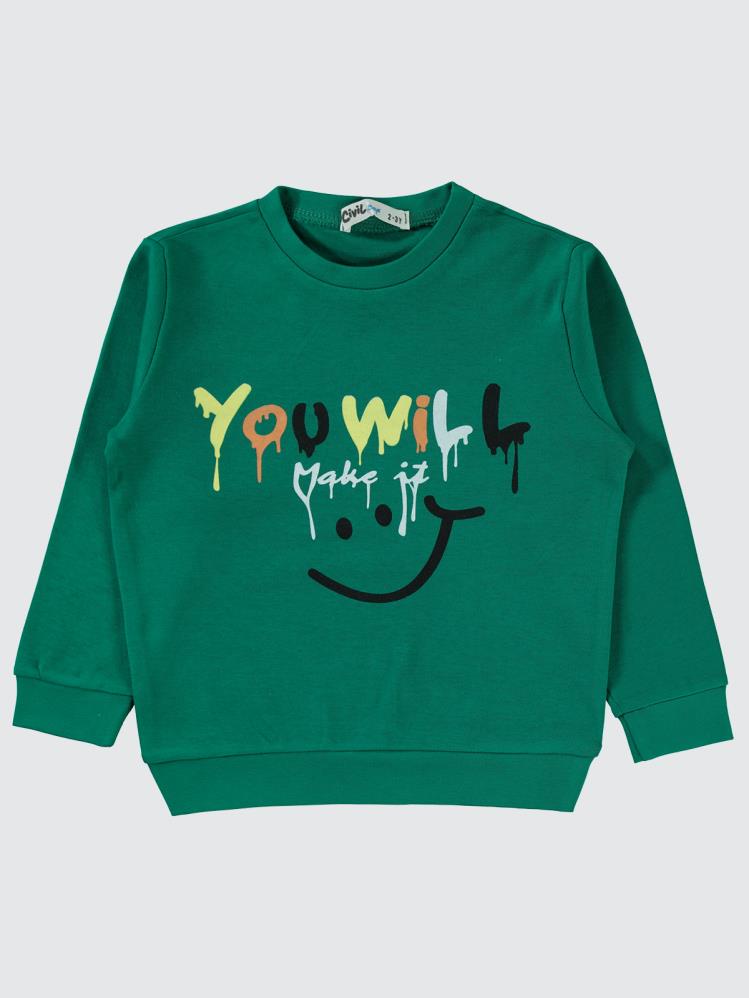Civil Boys You Will Baskılı 2-5 Yaş Sweatshirt - Yeşil