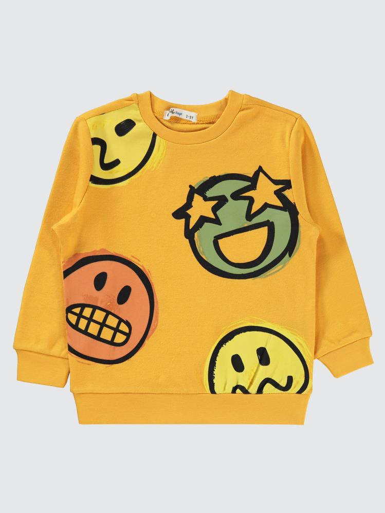 Civil Boys Emoji Baskılı 2-5 Yaş Sweatshirt - Hardal