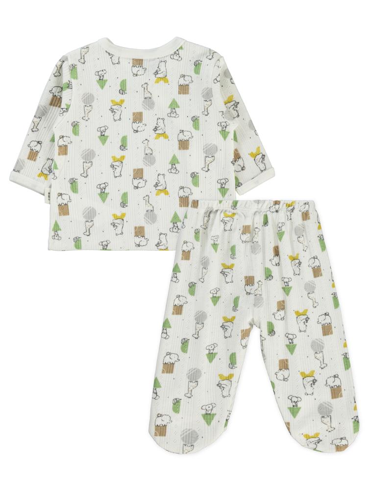 Civil Baby Sevimli Geometrik Hayvanlar Emp. Baskılı Zıbın Takımları - Ekru