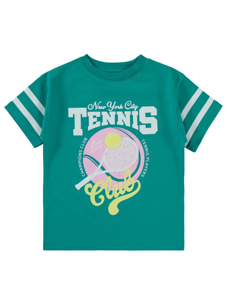 Civil Girls Tenis Baskılı 2-5 Yaş Tişört - Yeşil
