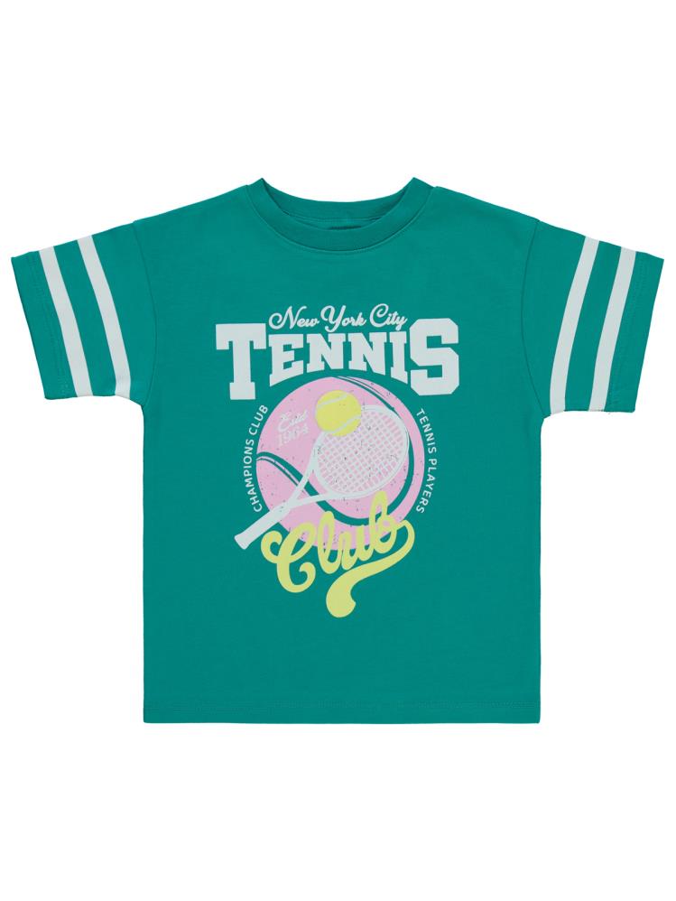 Civil Girls Tenis Baskılı 2-5 Yaş Tişört - Yeşil
