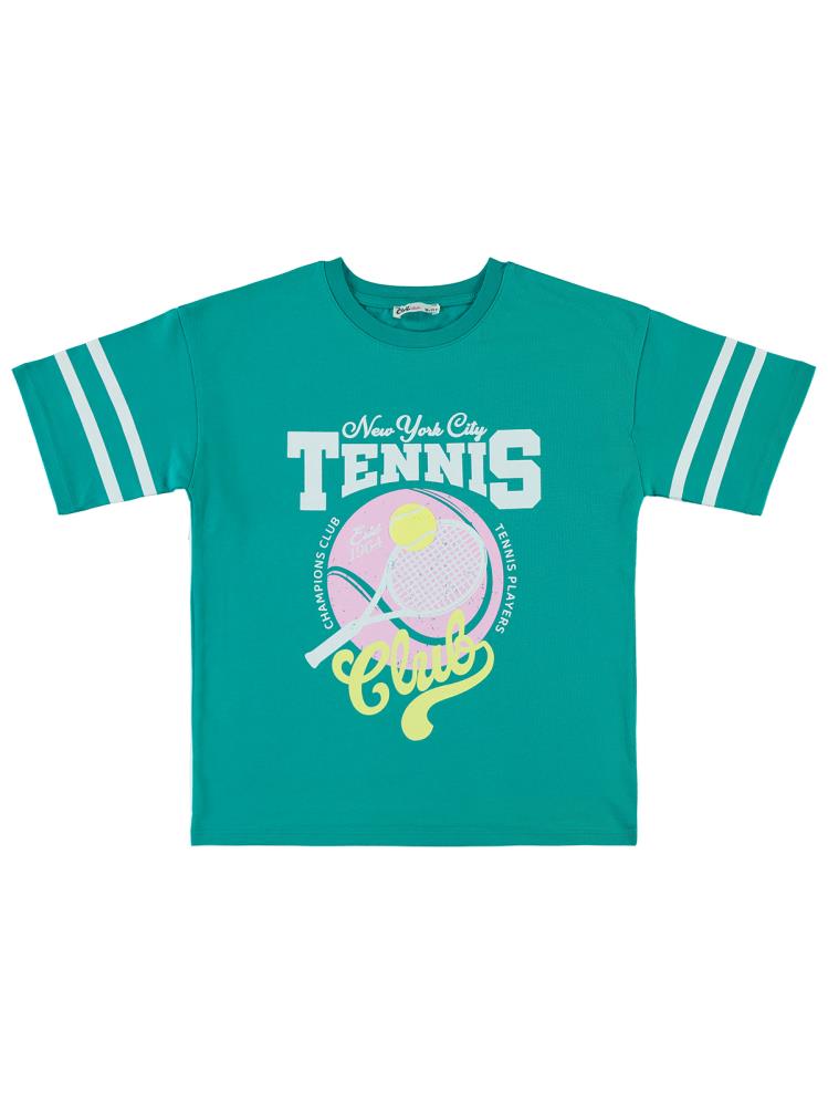 Civil Girls Tenis Baskılı 10-13 Yaş Tişört - Yeşil
