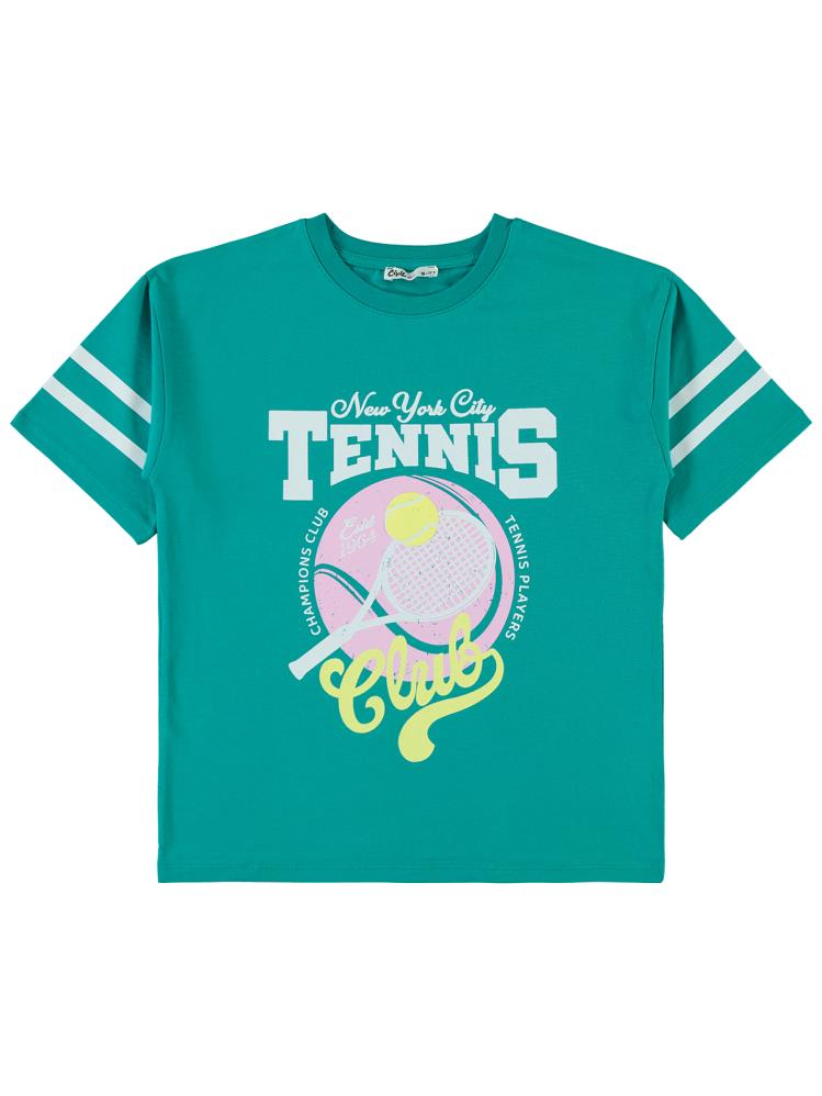 Civil Girls Tenis Baskılı 10-13 Yaş Tişört - Yeşil