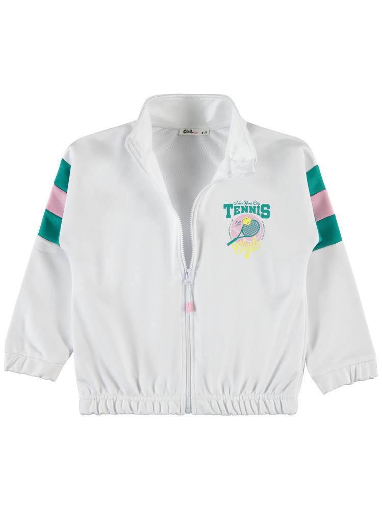Civil Girls Tenis Baskılı 6-9 Yaş Hırka - Beyaz