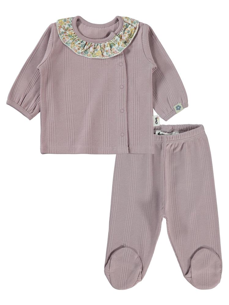 Civil Baby Çizgi Raporlu 1-6 Ay Pijama Takımı - Lila