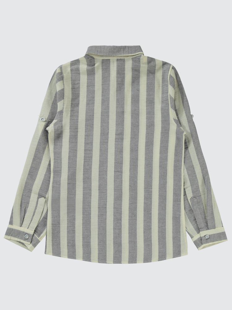 Civil Boys Çizgili Yelken Nakışlı 10-13 Yaş Gömlek - Gri