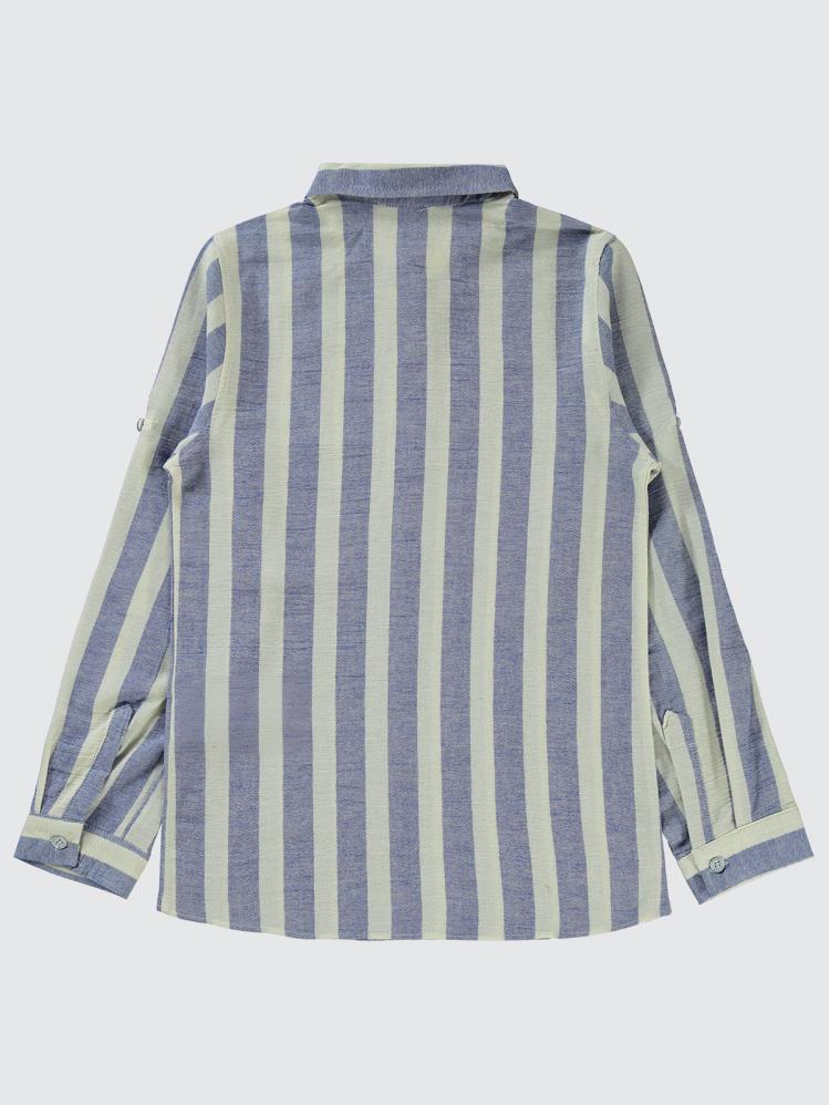 Civil Boys Çizgili Yelken Nakışlı 10-13 Yaş Gömlek - Mavi
