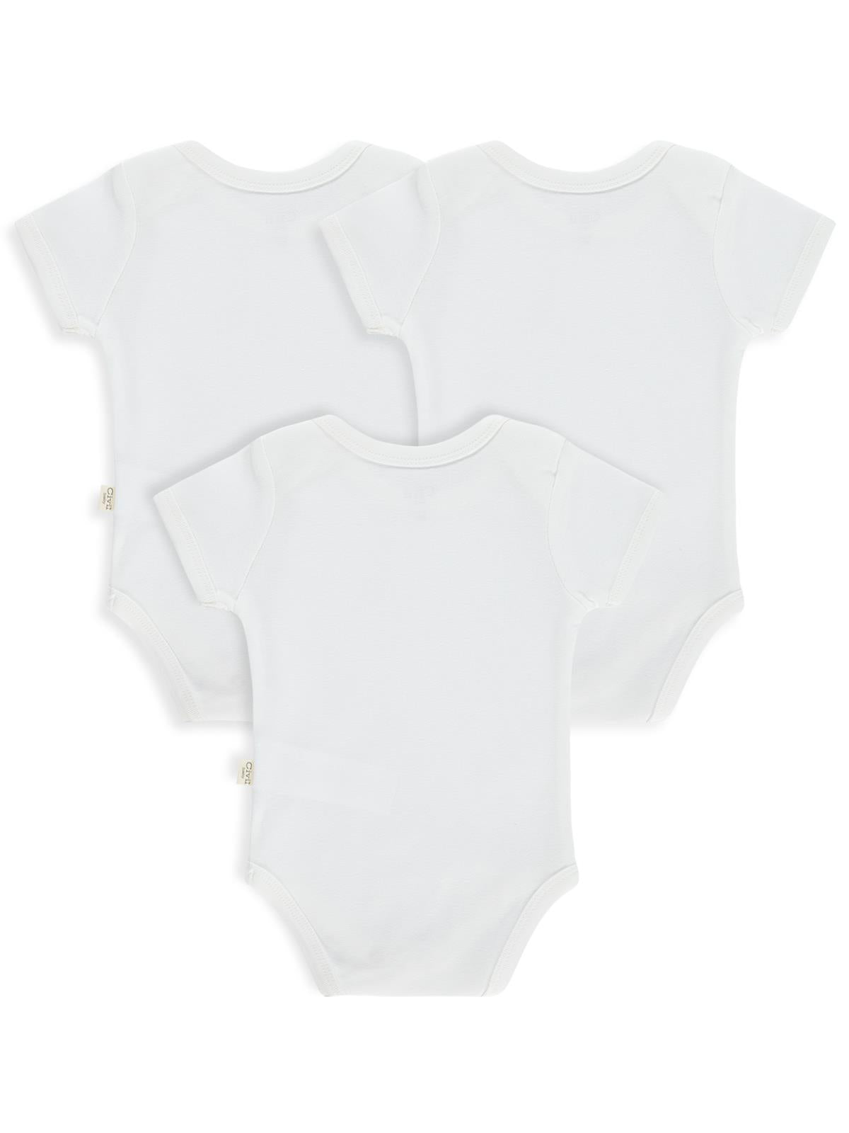 Civil Baby Düz Kısa Kol 3 lü 3-9 Ay Çıtçıtlı Badi - Beyaz