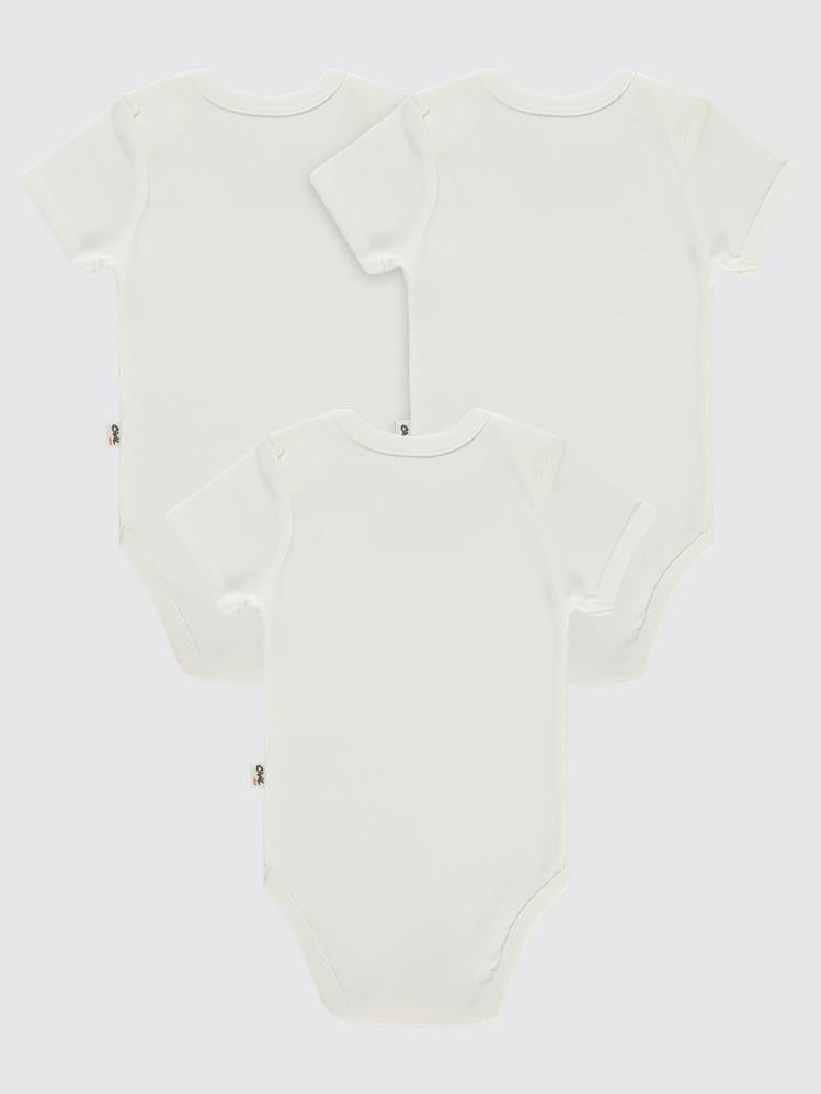 Civil Baby Düz Kısa Kol 3 lü 3-9 Ay Çıtçıtlı Badi - Beyaz