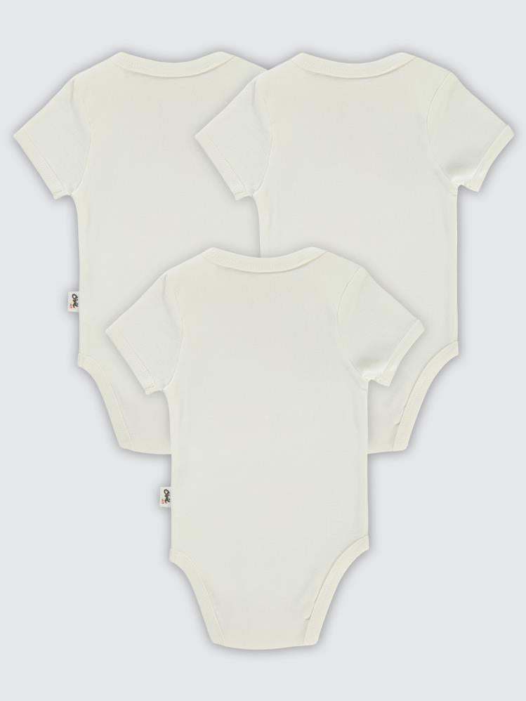 Civil Baby Düz Kısa Kol 3 lü 1-3 Yaş Çıtçıtlı Badi - Beyaz