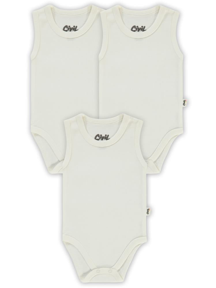 Civil Baby Düz Sıfır Kol 3 lü 0-1 Ay Çıtçıtlı Badi - Beyaz