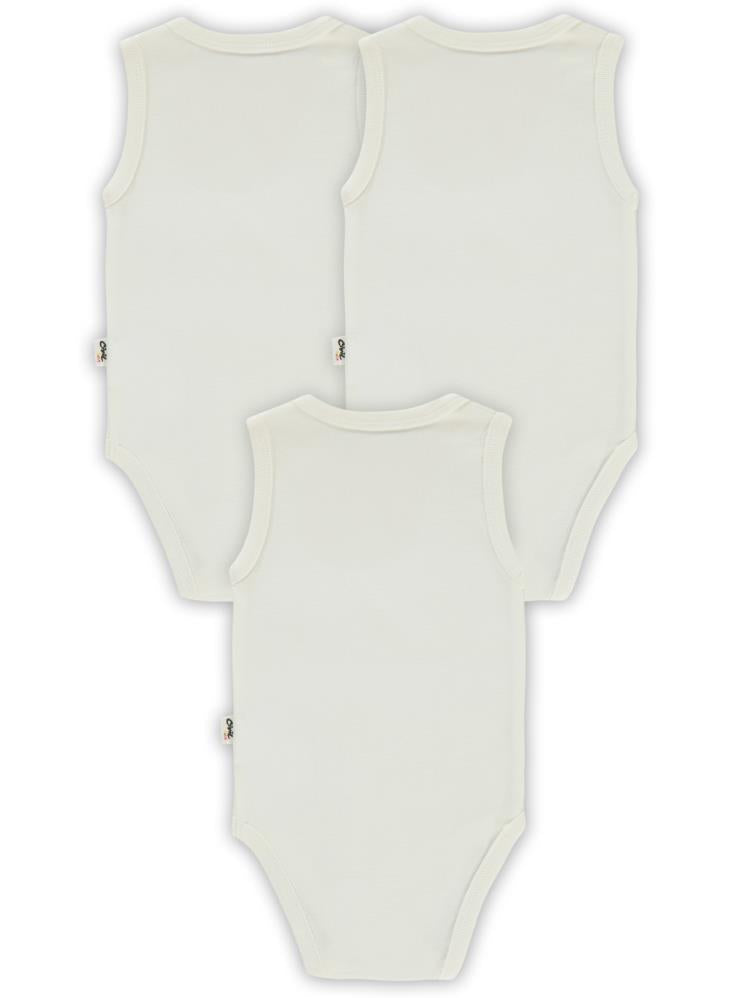 Civil Baby Düz Sıfır Kol 3 lü 0-1 Ay Çıtçıtlı Badi - Beyaz