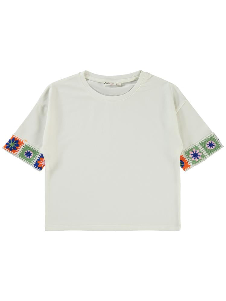 Civil Girls Kolu Desenli 10-13 Yaş Tişört - Ekru