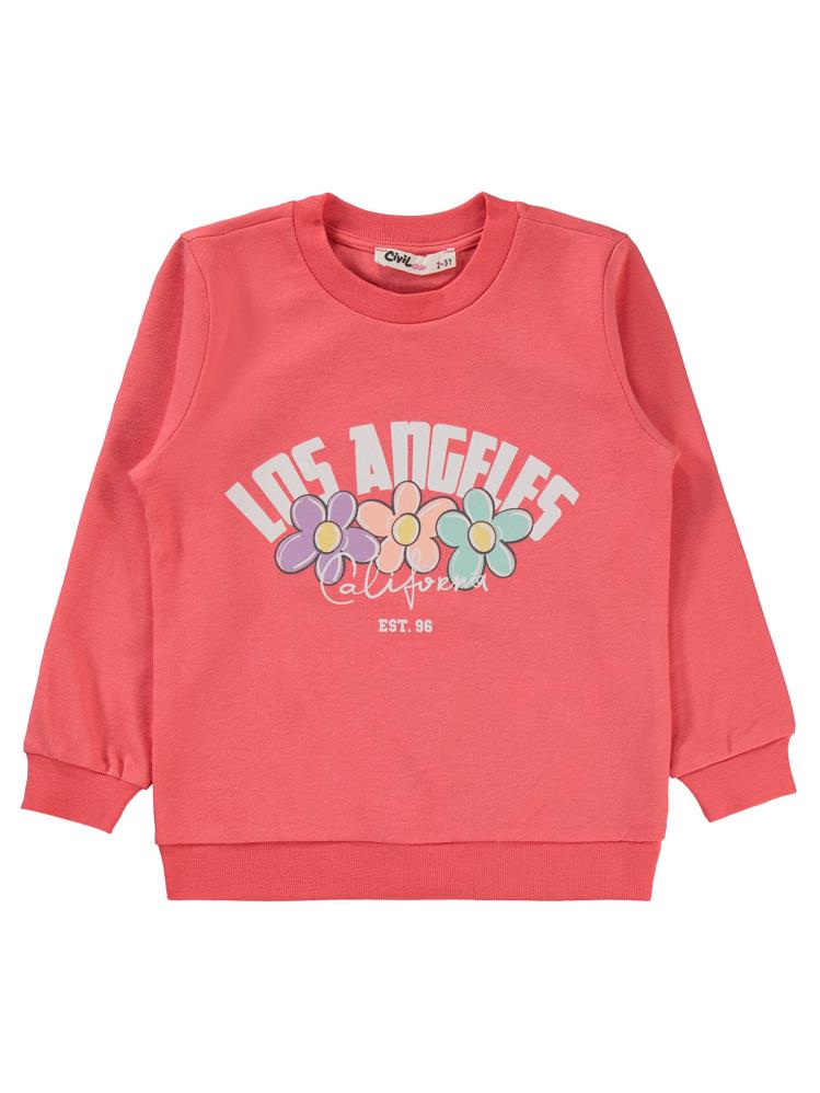 Civil Girls Los Angeles Baskılı 2-5 Yaş Sweatshirt - Kırmızı
