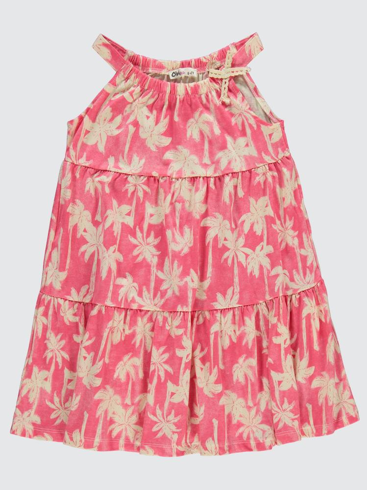 Civil Girls Pamiye Desenli 6-9 Yaş Elbise - Pembe