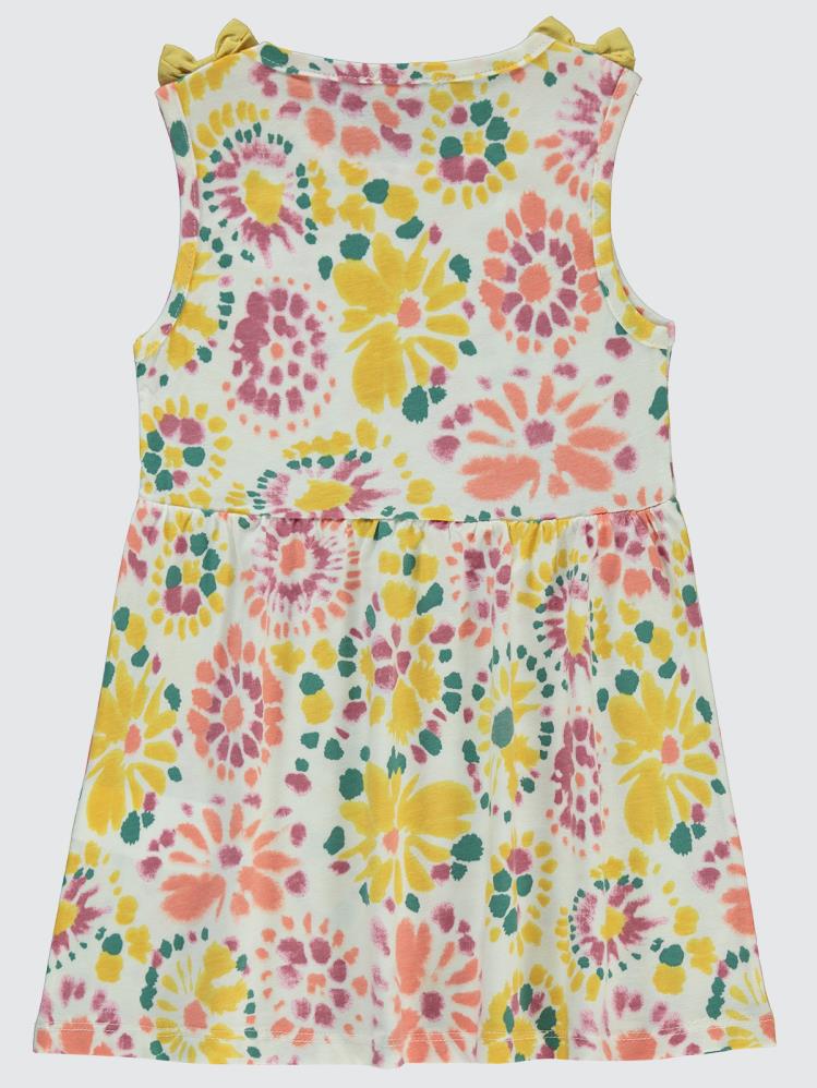 Civil Girls Sulu Boya Desenli 2-5 Yaş Elbise - Ekru