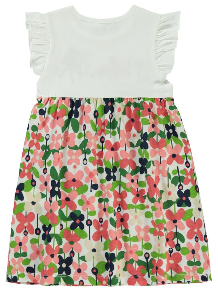 Civil Girls Flowers Baskılı 2-5 Yaş Elbise - Ekru