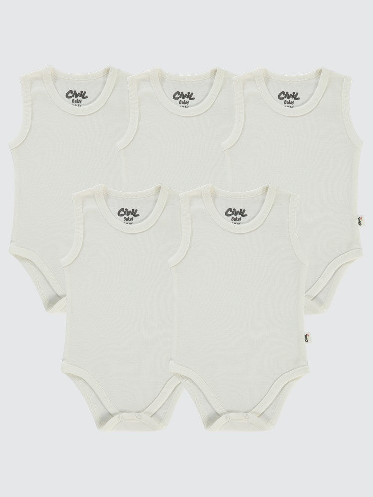 Civil Baby 5 li Düz Basic Sıfır Kol 3-9 Ay Çıtçıtlı Badi - Beyaz