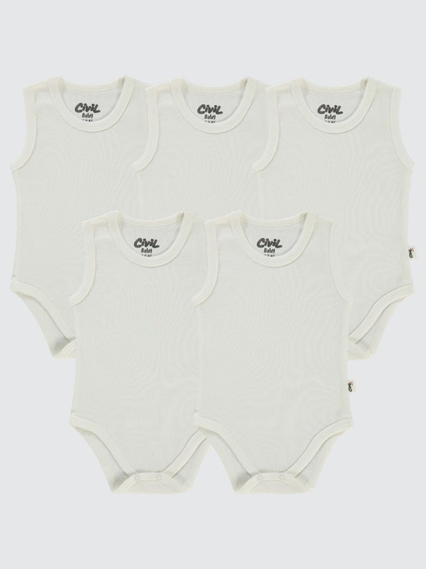 Civil Baby 5 li Düz Basic Sıfır Kol 3-9 Ay Çıtçıtlı Badi - Beyaz