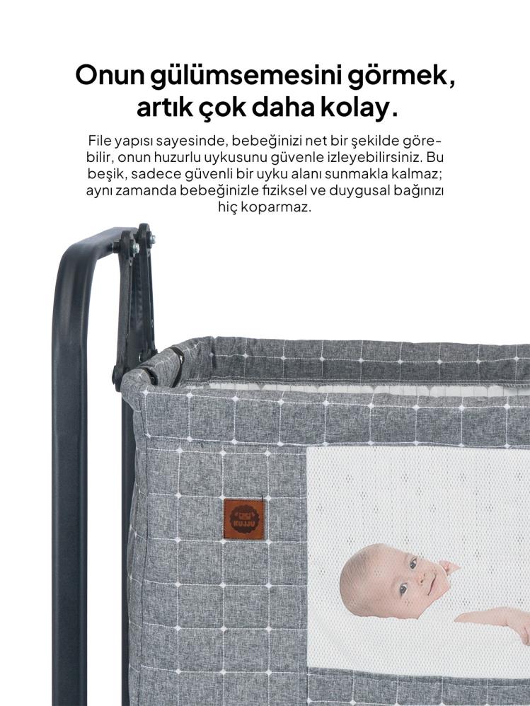 Kujju Elegance Cibinlikli Anne Yanı Sallanır Beşik - Gri