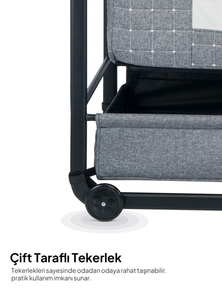 Kujju Elegance Cibinlikli Anne Yanı Sallanır Beşik - Gri