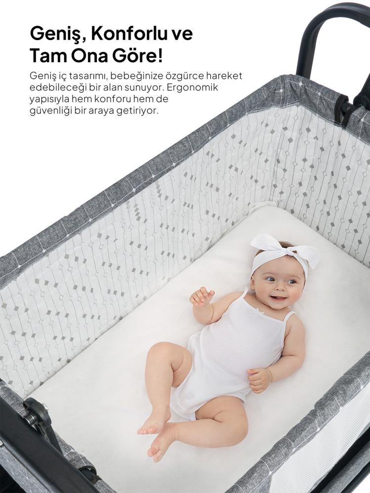 Kujju Elegance Cibinlikli Anne Yanı Sallanır Beşik - Gri