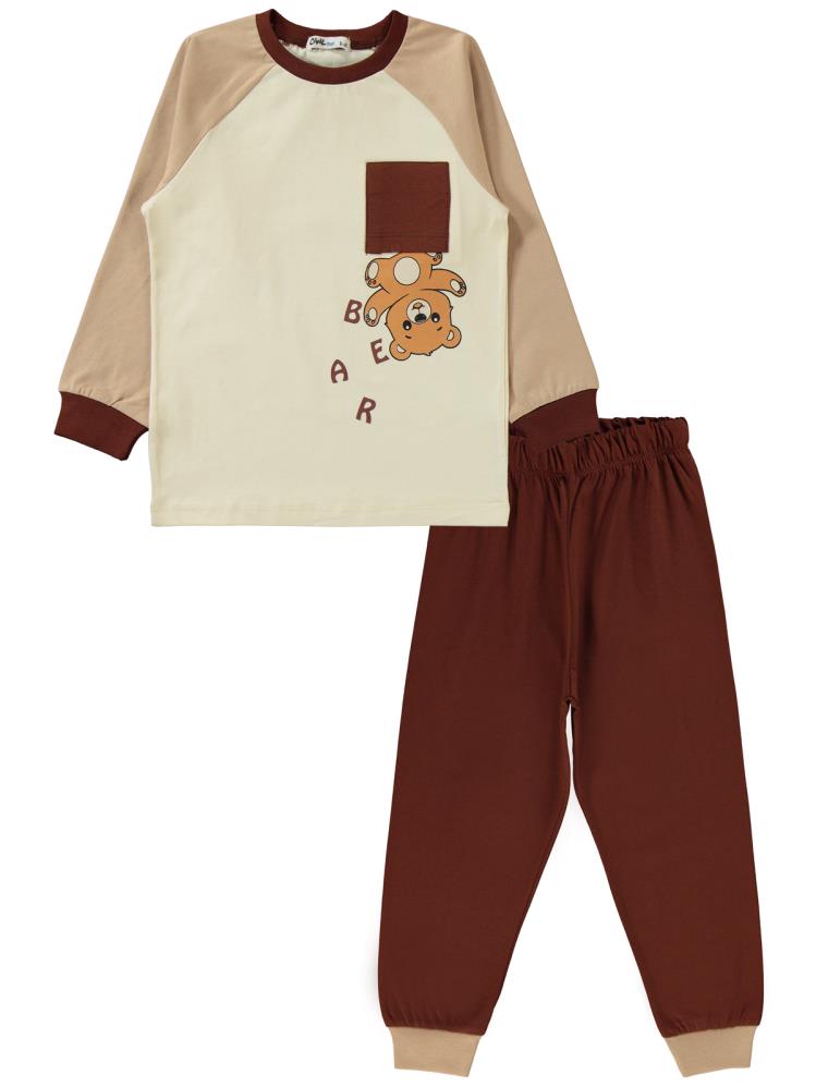 Civil Boys Bear Baskılı 2-5 Yaş Pijama Takımı - Kahverengi